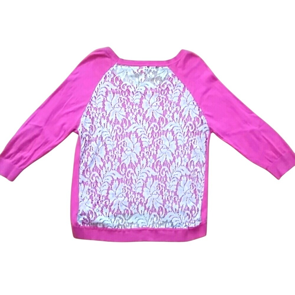 Charlotte Tarantola Lace Back‎ Pink Lightweight Sweater Junior Large